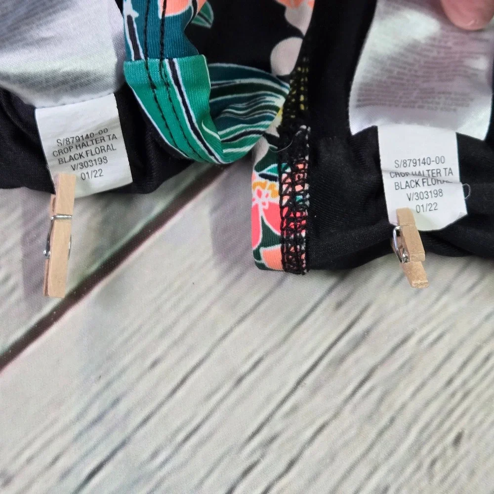 Old Navy‎ Girls Size 6-7 Small Black Floral Tropical Crop Halter Bikini Set
